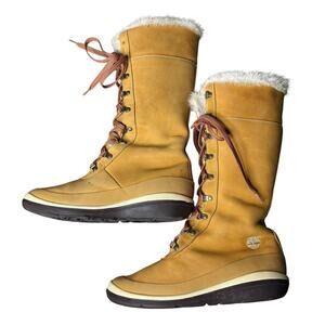 Timberland Womens Size 8.5 Boots Lace Up Wheat Nubuck Leather Faux Fur